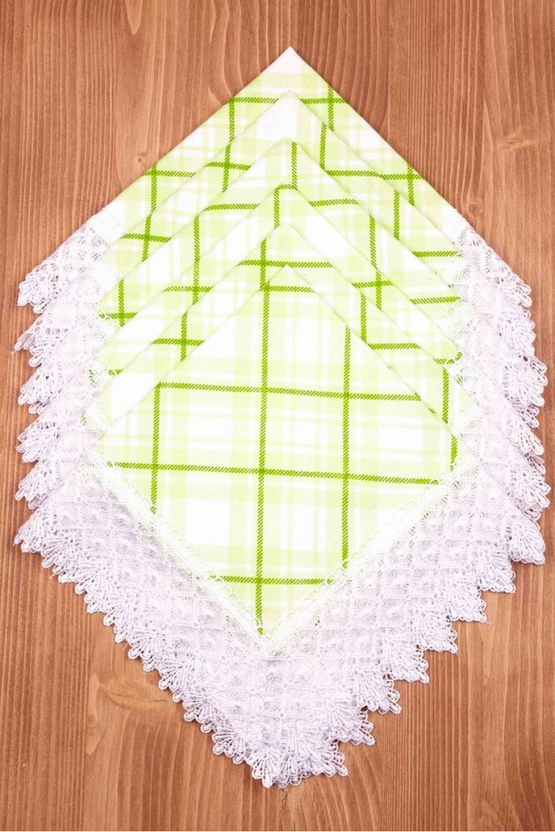 Салфетка из рогожки с кружевом 017 Ромбы (лимон) (вид 3)
