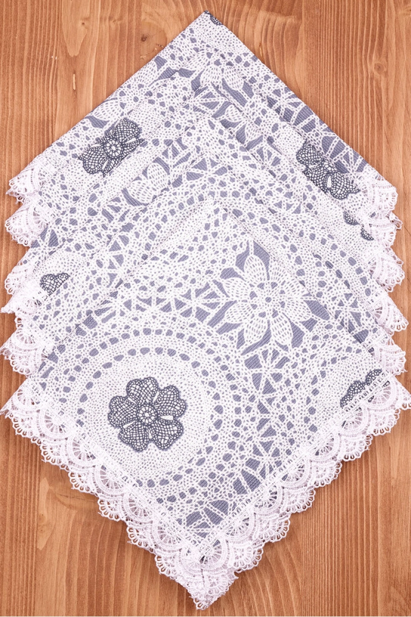 Салфетка из рогожки с кружевом 020 Ажур (серо-голубой) (вид 2)