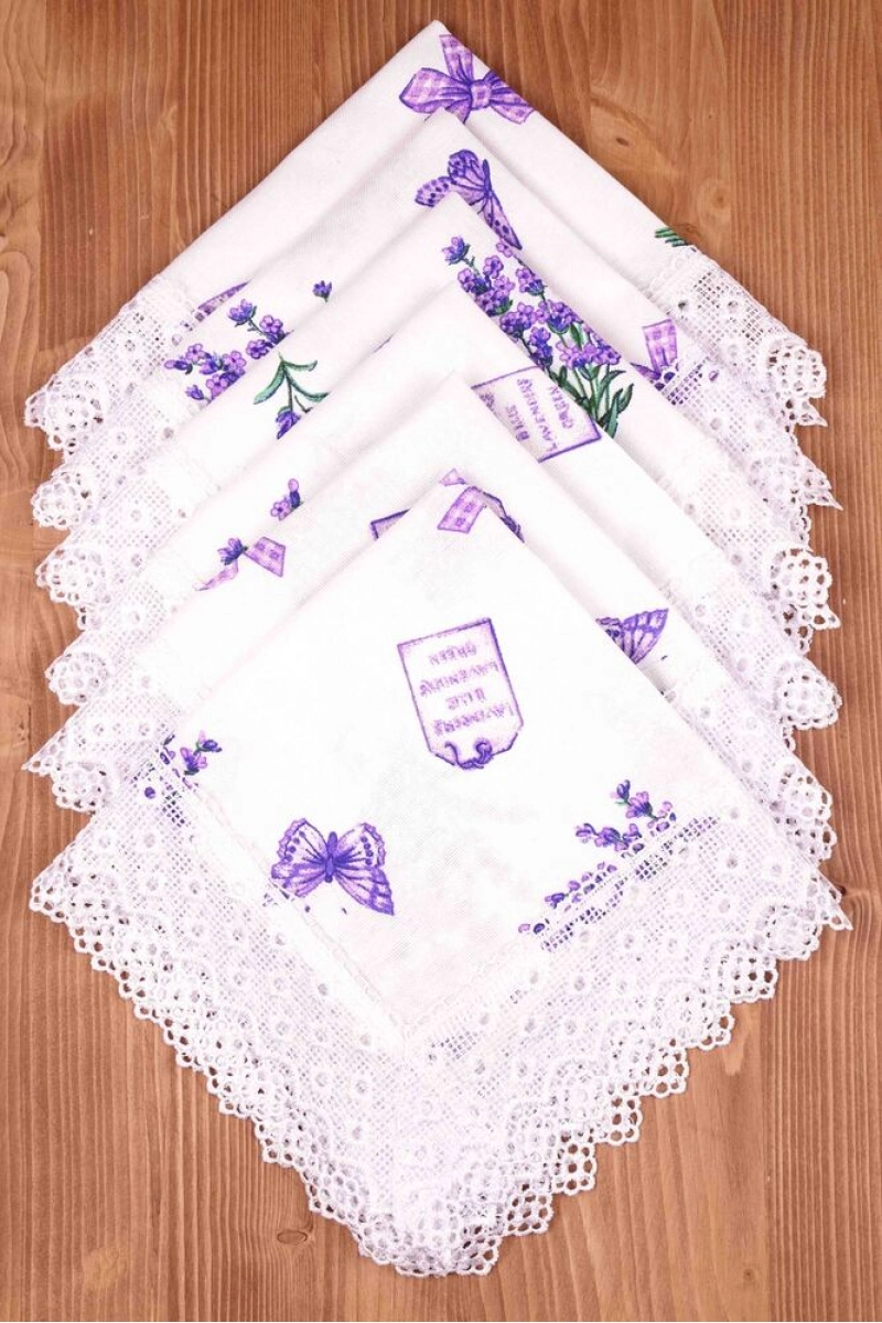 Салфетка из рогожки с кружевом 007 Лаванда на белом (вид 1)