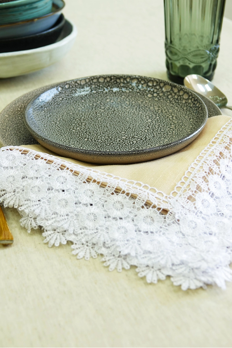 Салфетка полулен с кружевом 047 Бежевый (однотон) (вид 9)