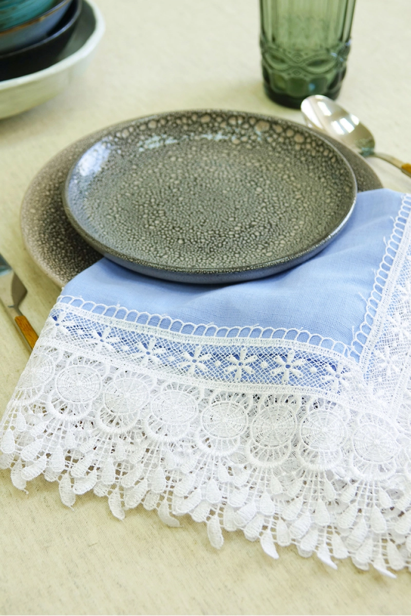 Салфетка полулен с кружевом 046 Небесный (однотон) (вид 11)