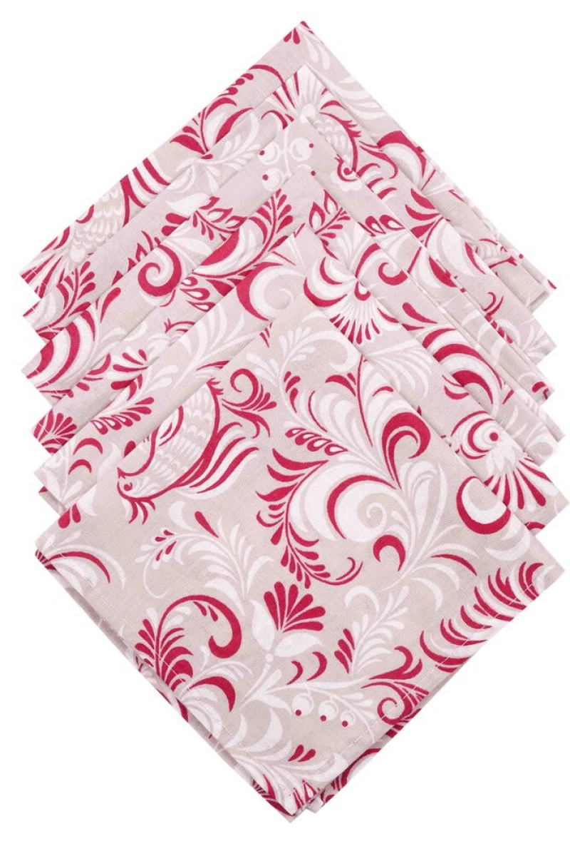 Салфетка полулен 015 Петухи красные