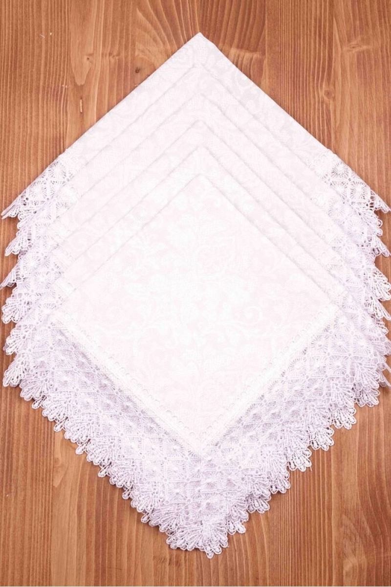 Салфетка из рогожки с кружевом 014 Белое кружево (вид 3)