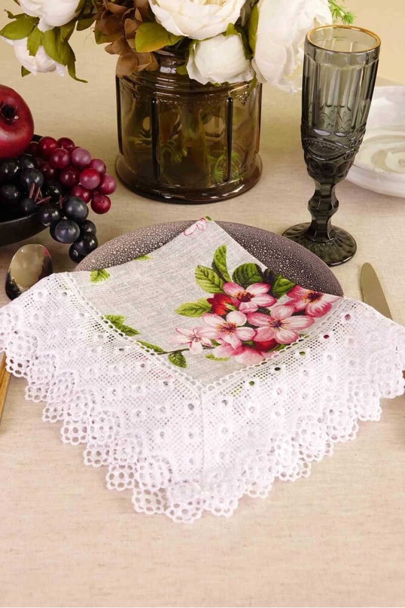 Салфетка из рогожки с кружевом 008 Цвет вишни (вид 1)