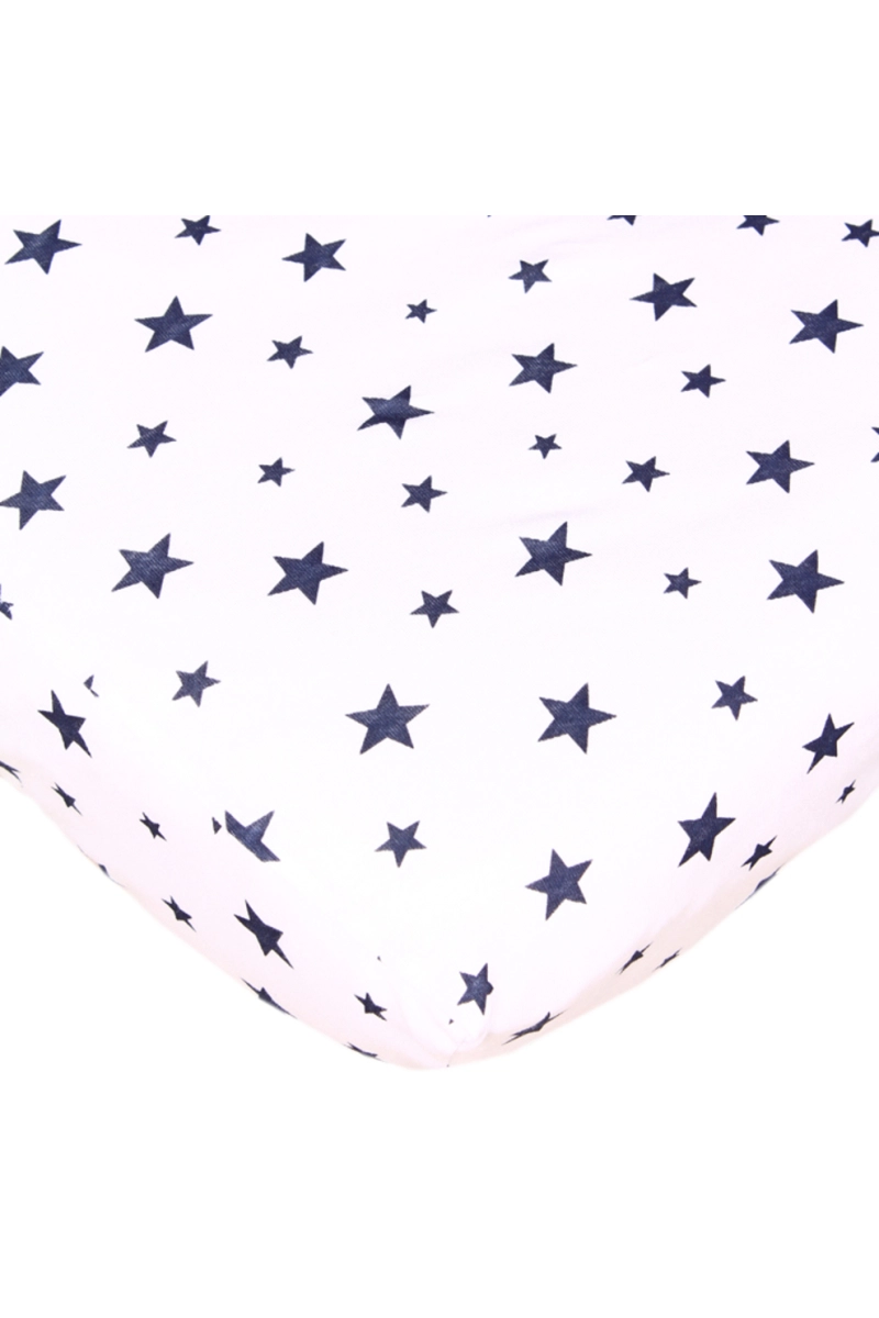 Простыня трикотажная на резинке 082 - ясные чернильные звездочки (145 г)