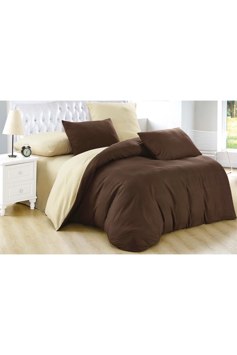 Простыня на резинке "ДИЗ" сатин "Коричневый+Шампань" арт. 70047+70011-1 тип 1 (220 см)