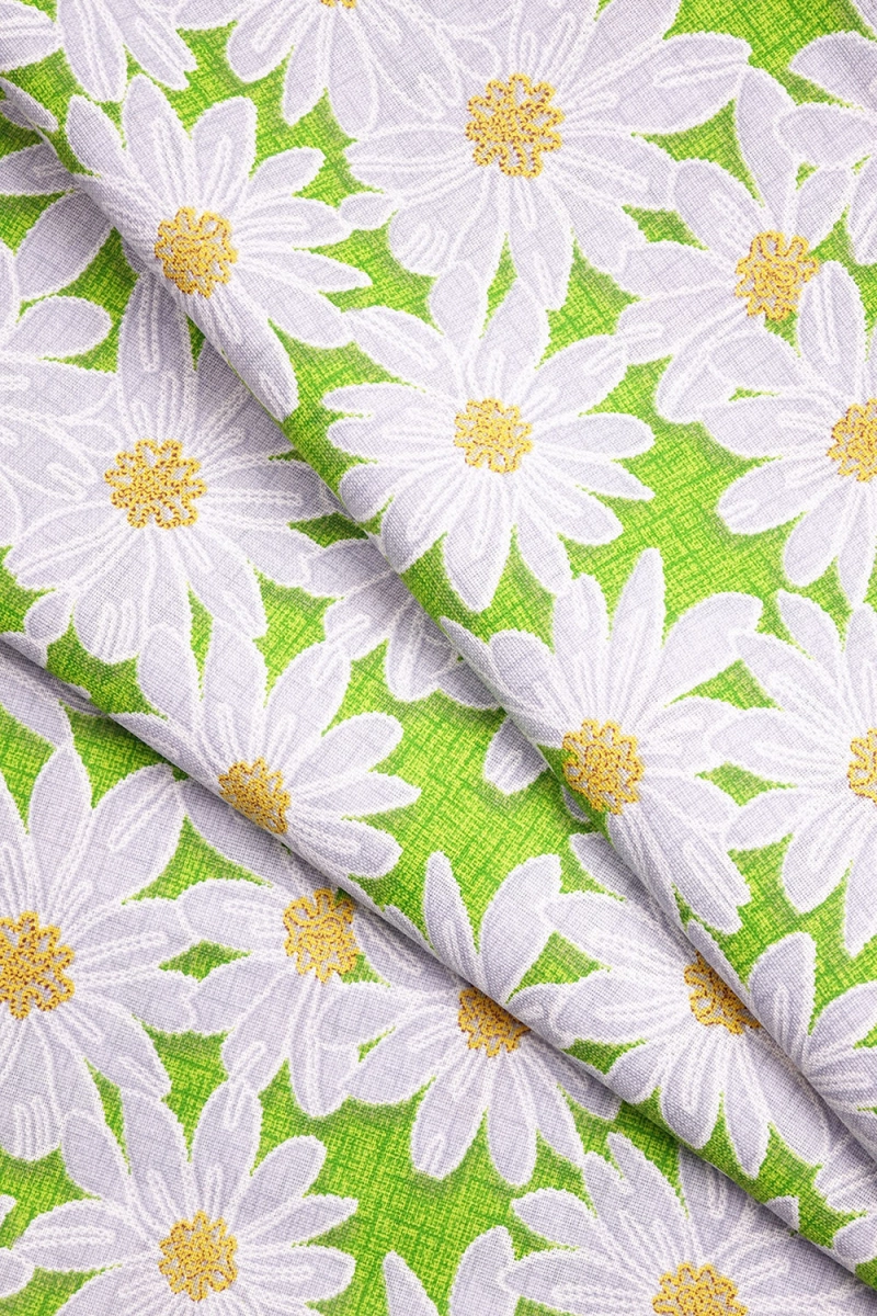 Комплект штор из рогожки "Диз" Ромашки (зеленый)