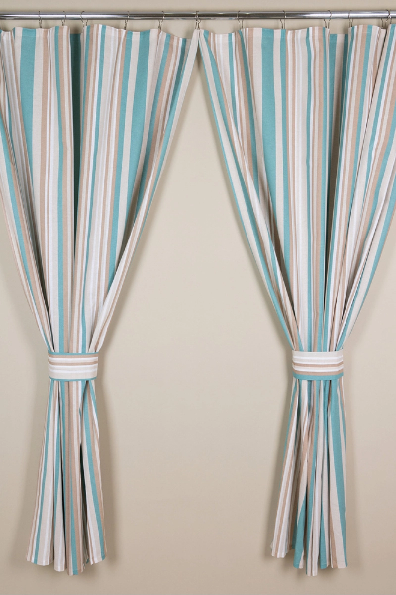 Комплект штор из рогожки "ТТ" Полоса (ментол)