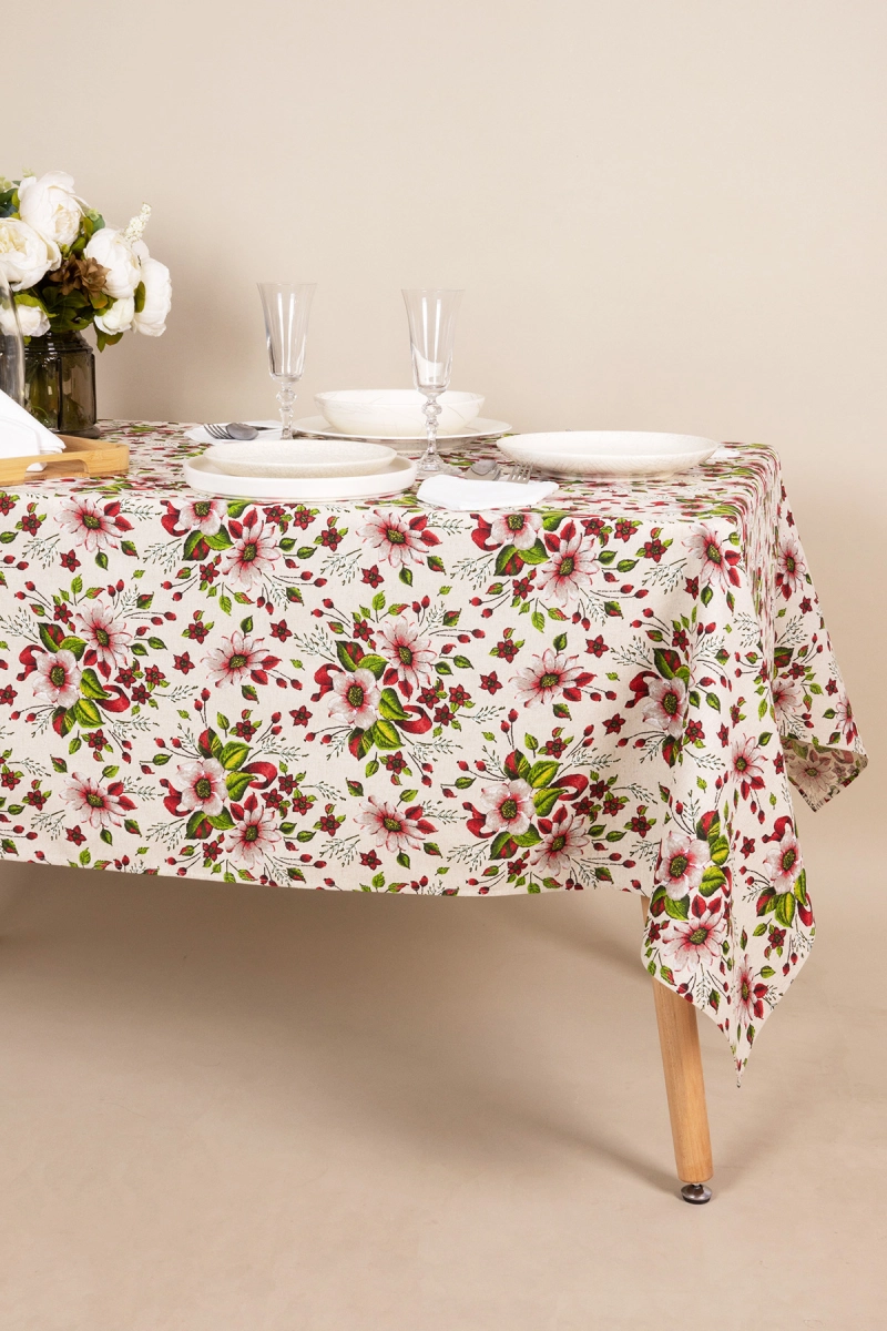 Скатерть полулен "ГОС" Герберы (красный)