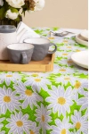 Скатерть круглая рогожка "Диз" Ромашки (зеленый) (145х145 см)
