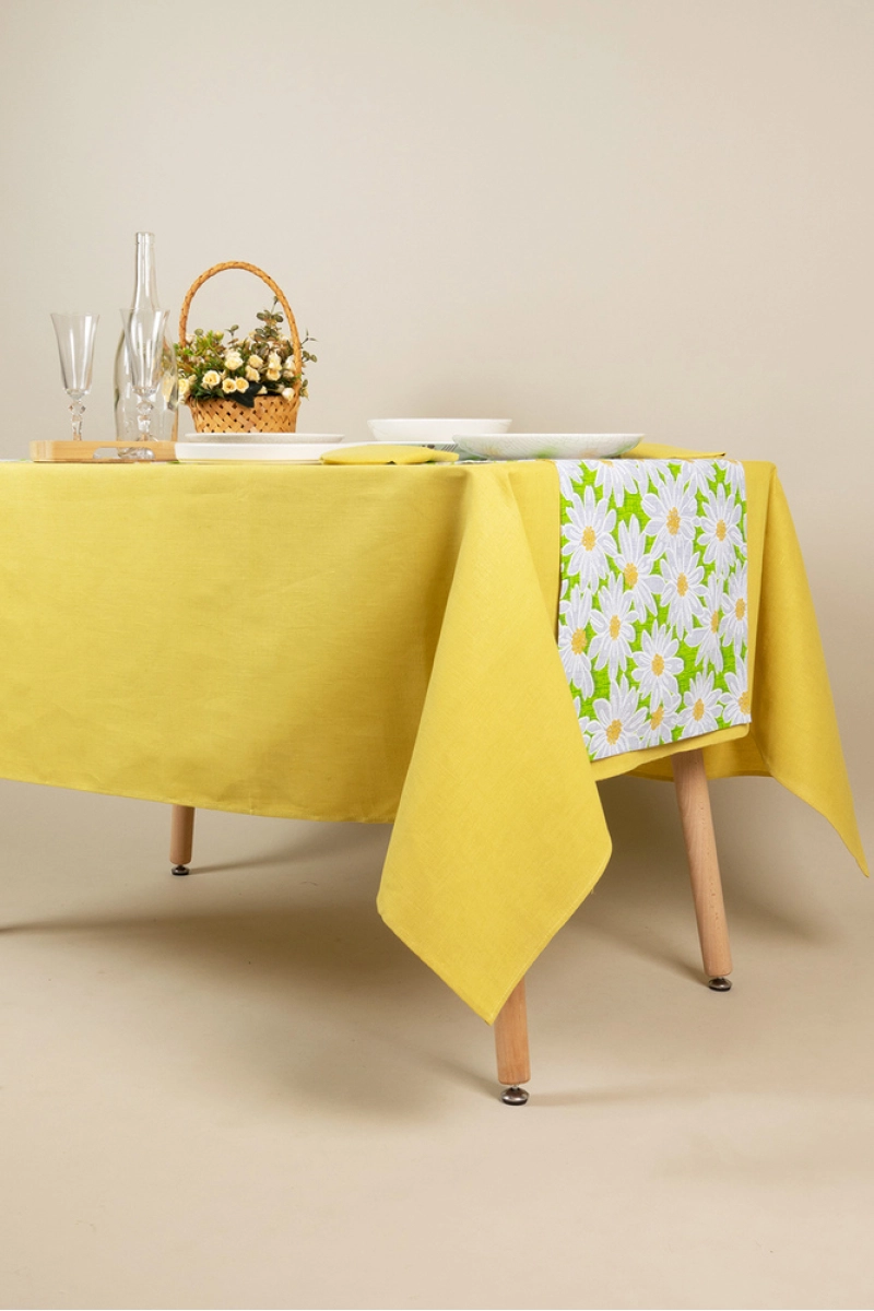 Дорожка из рогожки "Диз" Ромашки (зеленый)