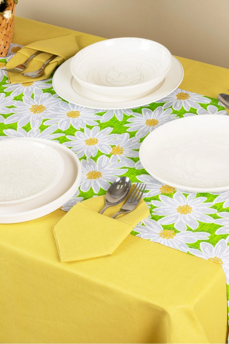 Дорожка из рогожки "Диз" Ромашки (зеленый)