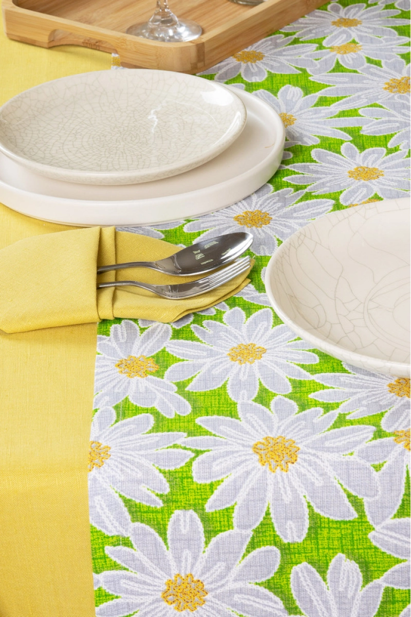 Дорожка из рогожки "Диз" Ромашки (зеленый)