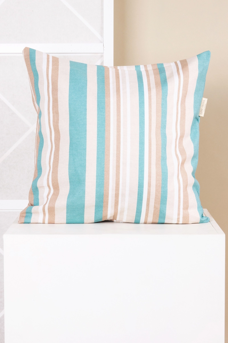 Декоративная наволочка на молнии из рогожки "ТТ" Полоса (ментол)