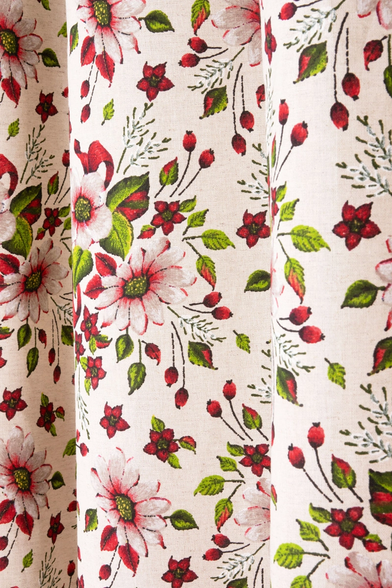 Комплект штор из полульна "ГОС" Герберы (красный)