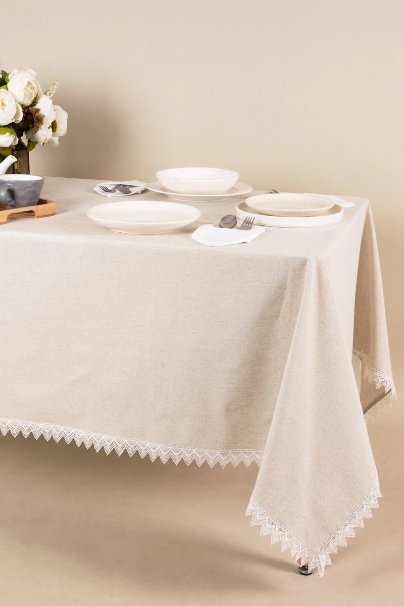 Скатерть с кружевом полулен "ГОС" Льняная (вид 14)