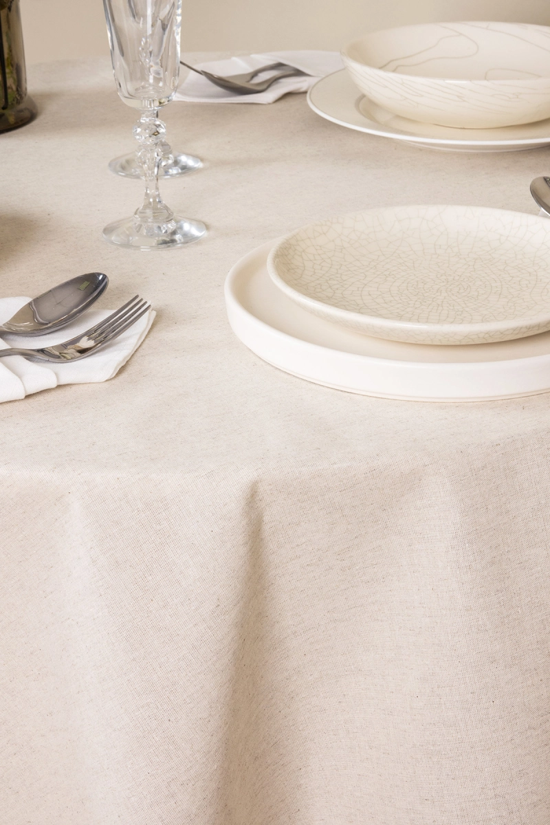 Скатерть круглая с кружевом полулен "ГОС" Льняная (вид 14) (145х145 см)
