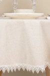 Скатерть круглая с кружевом полулен "ГОС" Льняная (вид 14) (145х145 см)