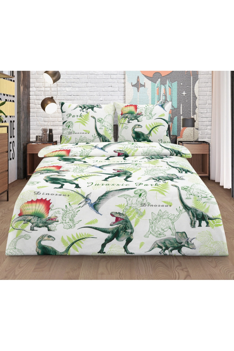 Простыня на резинке бязь "МИЛАН" "Милан-Динозавры на белом" арт. 12510/1