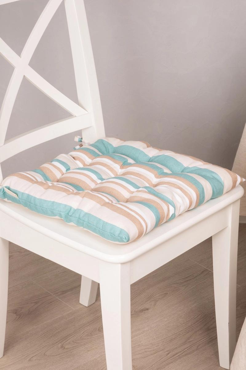 Подушка на стул из рогожки "ТТ" Полоса (ментол) арт. 3037/1 (М-9)