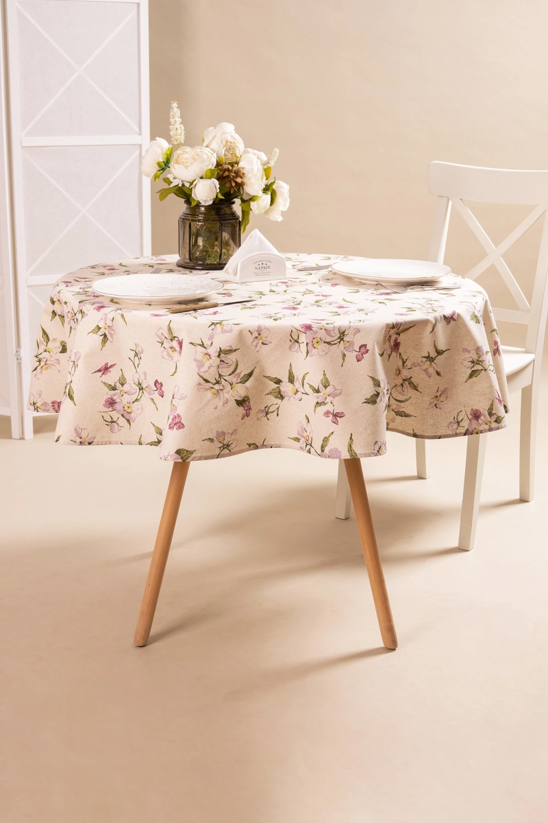 Скатерть круглая полулен "ГП" Нарциссы в саду (145х145 см)