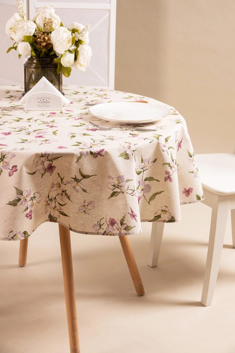 Скатерть круглая полулен "ГП" Нарциссы в саду (145х145 см)