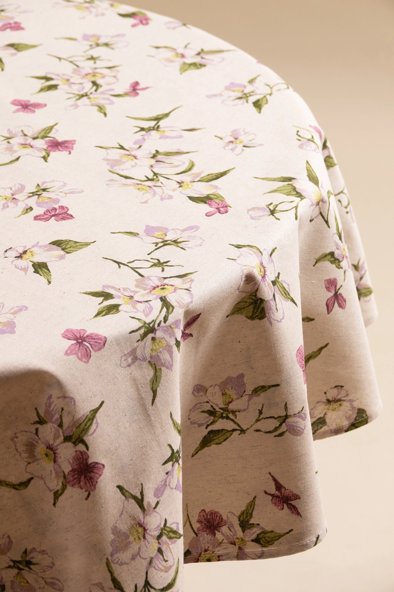 Скатерть круглая полулен "ГП" Нарциссы в саду (145х145 см)