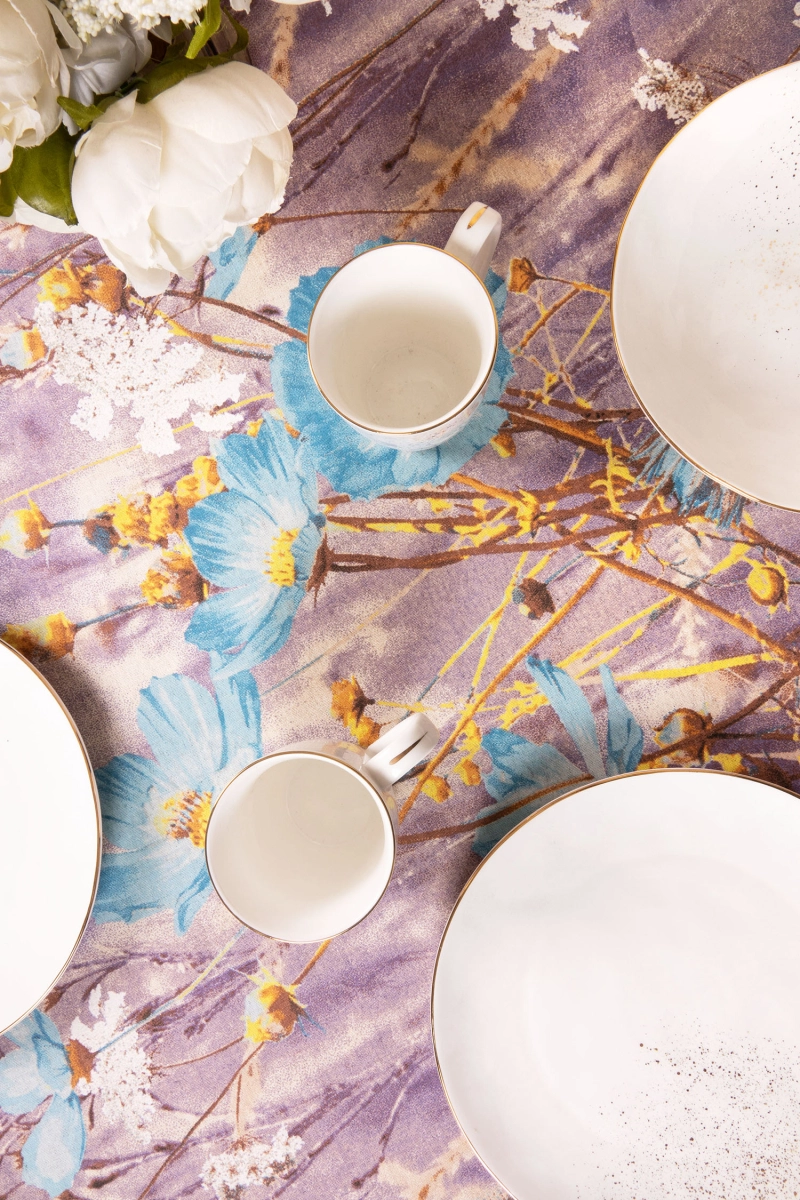 Скатерть круглая полулен "ГП" Осенний блюз (голубой) (145х145 см)