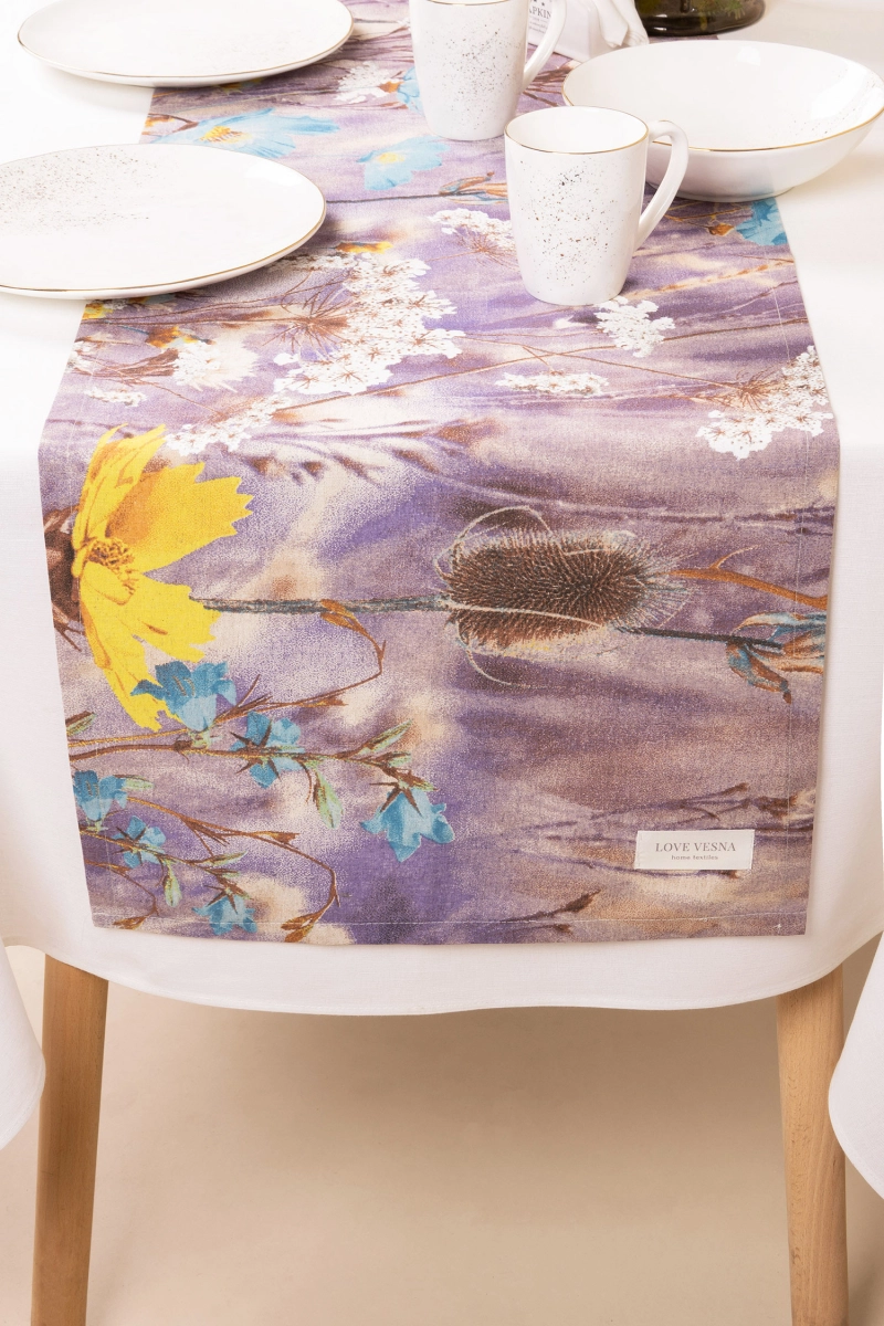 Дорожка полулен "ГП" Осенний блюз (голубой)