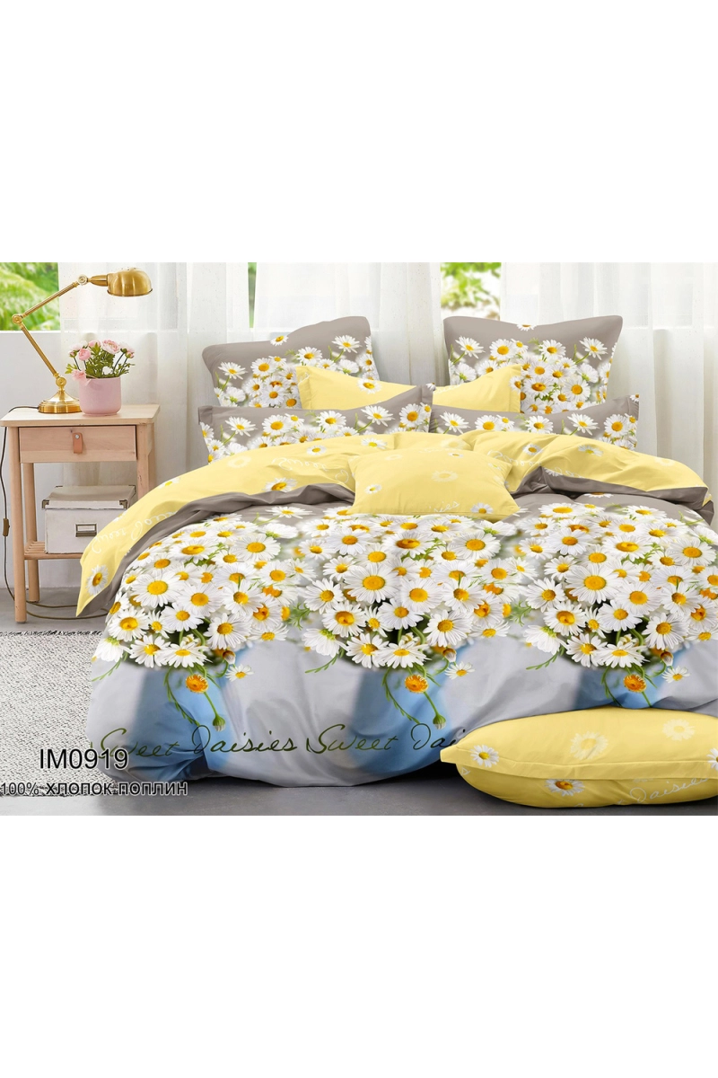 Простыня на резинке поплин "Иматекс" "Пора ромашек" арт. IMO 919 тип 2