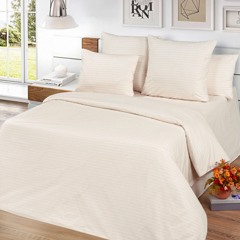 КПБ "МИЛАН" страйп-поплин "Полоса-Бежевый" р. 2.0 сп. Евро арт. 12245-2 (полоса 1х1)