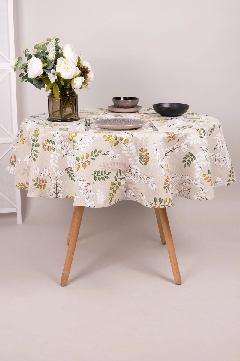 Скатерть круглая полулен "ГП" Белая Акация (145х145 см)