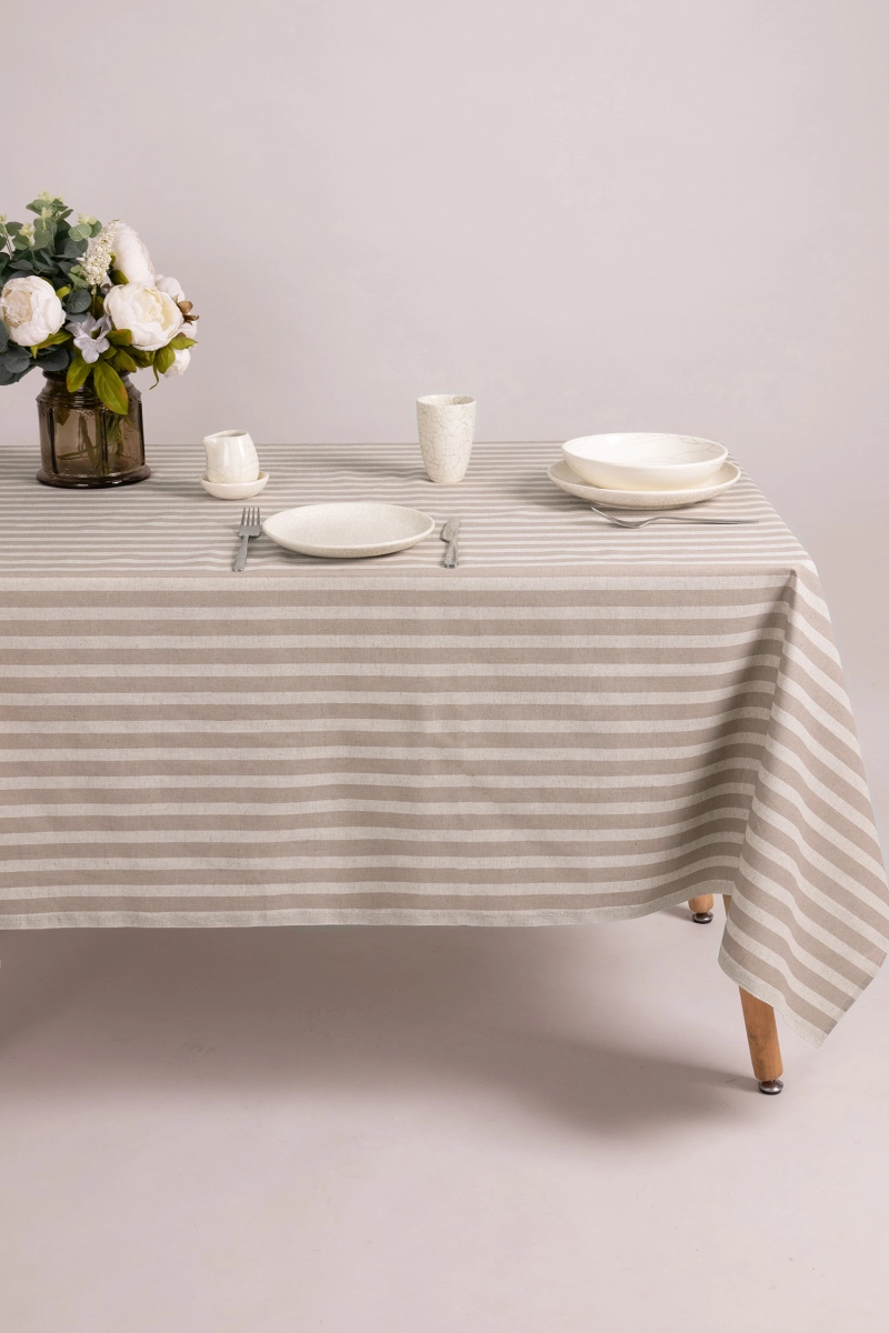 Скатерть полулен "ГОС" Полоса (мокко + бежевый)