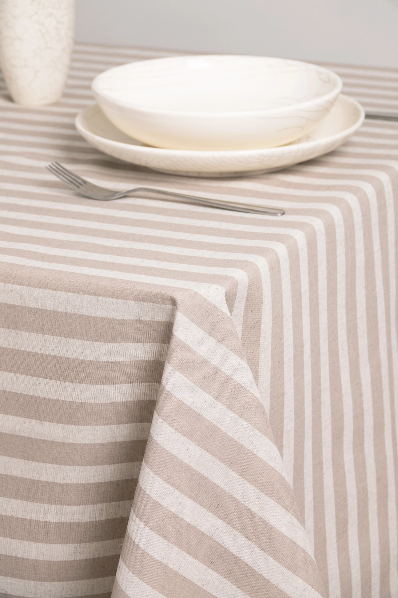 Скатерть полулен "ГОС" Полоса (мокко + бежевый)