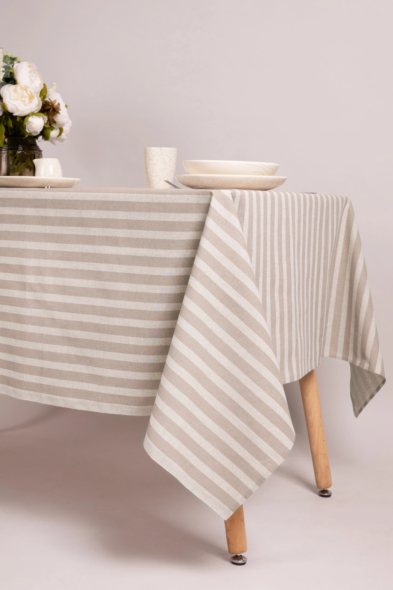 Скатерть полулен "ГОС" Полоса (мокко + бежевый)