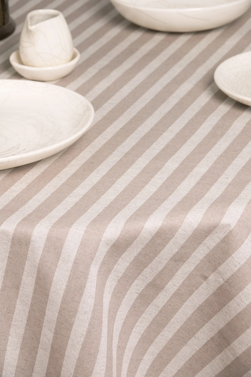 Скатерть круглая полулен "ГОС" Полоса (мокко + бежевый) (145х145 см)