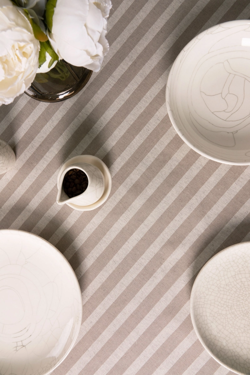 Скатерть круглая полулен "ГОС" Полоса (мокко + бежевый) (145х145 см)