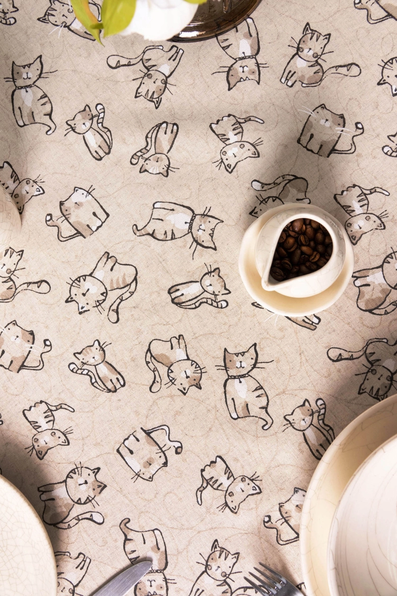 Скатерть круглая полулен "ГП" Китти (чёрный) (145х145 см)